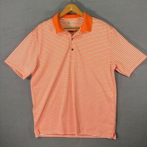 IZOD Golf Polo Shirt‎ Mens Large Orange White Striped Short Sleeve